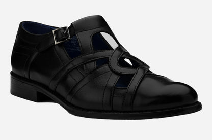 Masabih Black Genuine Leather Stylish Brogue Sandal for Men