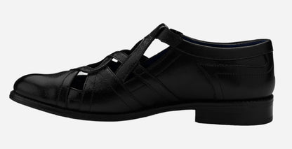 Masabih Black Genuine Leather Stylish Brogue Sandal for Men