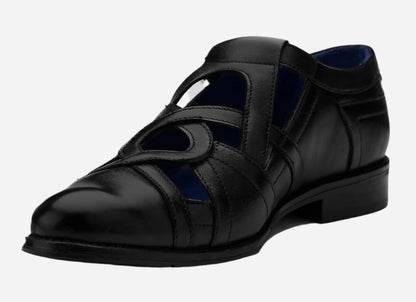 Masabih Black Genuine Leather Stylish Brogue Sandal for Men
