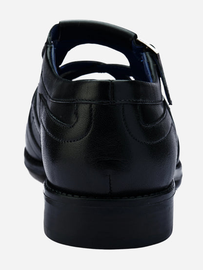 Masabih Black Genuine Leather Stylish Brogue Sandal for Men