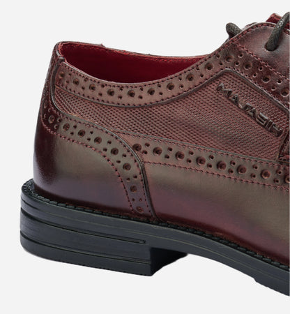 Masabih Genuine Leather Bordo Casual Brogue Derby Laceup Shoes For Men