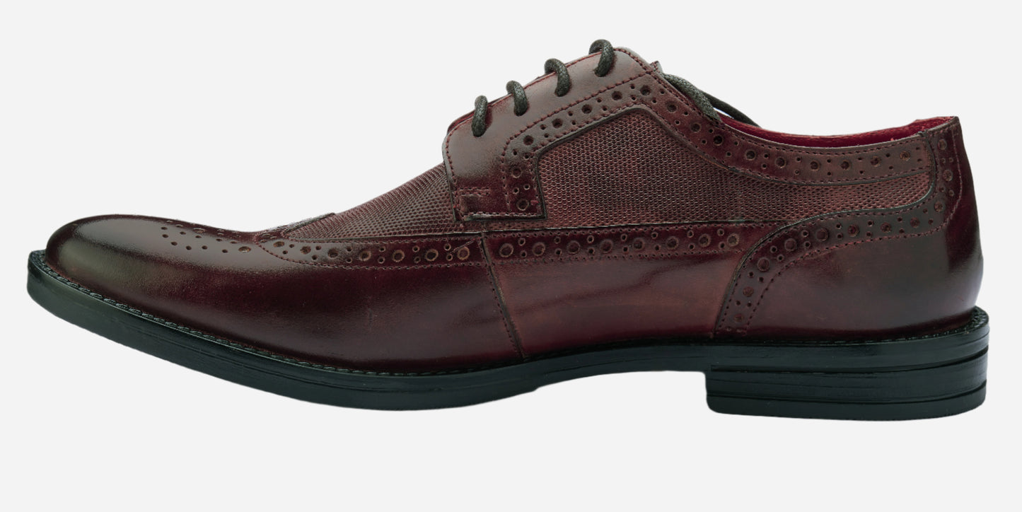 Masabih Genuine Leather Bordo Casual Brogue Derby Laceup Shoes For Men