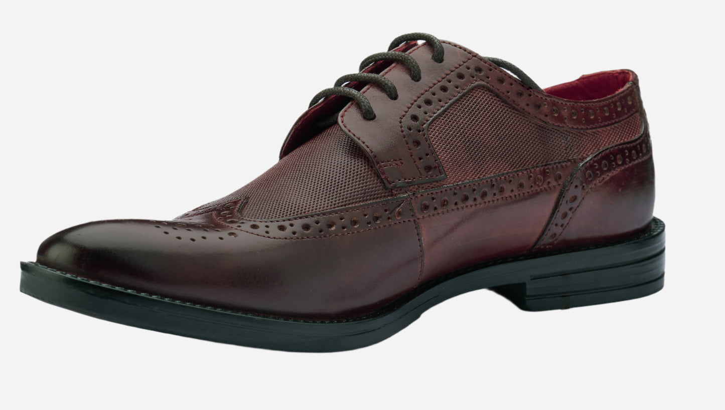 Masabih Genuine Leather Bordo Casual Brogue Derby Laceup Shoes For Men