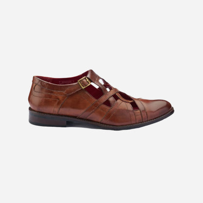 Masabih Tan Genuine Leather Stylish Brogue Sandal for Men