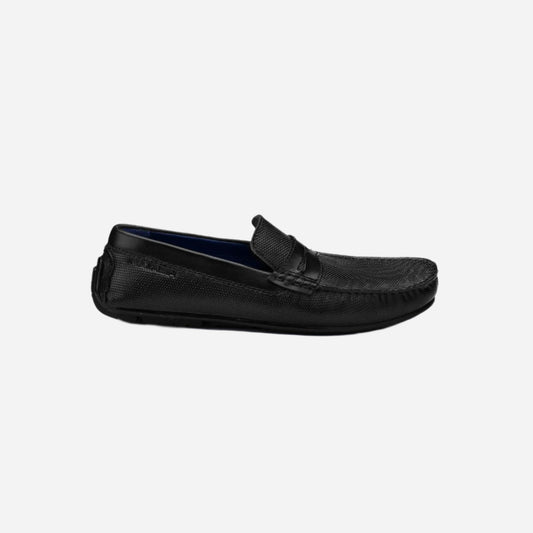 Masabih Genuine Leather Black Mocassin Shoes with Flat Sole for Men