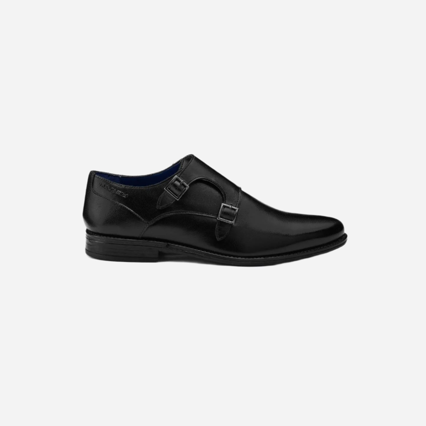 Masabih Genuine Leather Black Casual Double Monk Shoes for Men