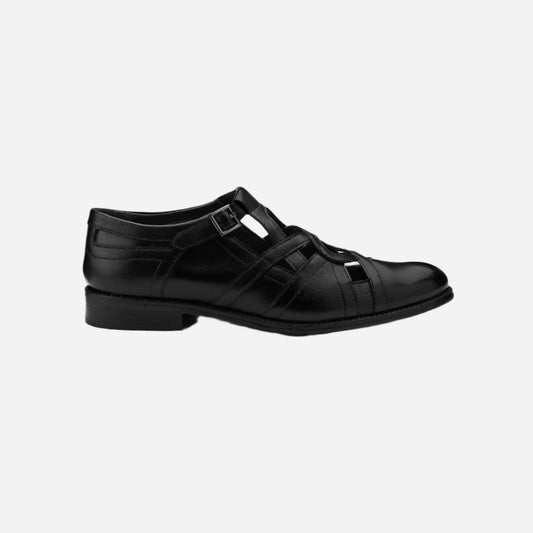 Masabih Black Genuine Leather Stylish Brogue Sandal for Men