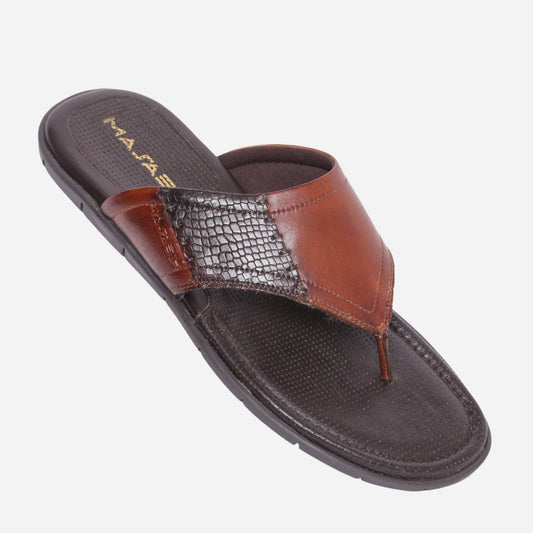 MASABIH Geniune Leather Soft Tan / SISSY Print Brown Color modern thong sandals for Mens