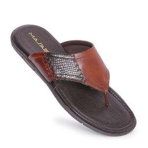 MASABIH Geniune Leather Soft Tan / SISSY Print Brown Color modern thong sandals for Mens
