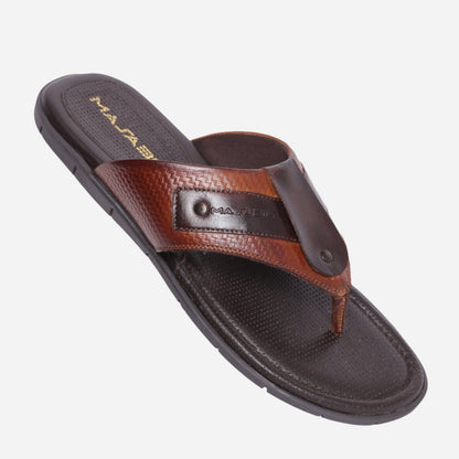 MASABIH Geniune Leather Soft Weavy Print Tan / Brown Color modern thong sandals for Mens