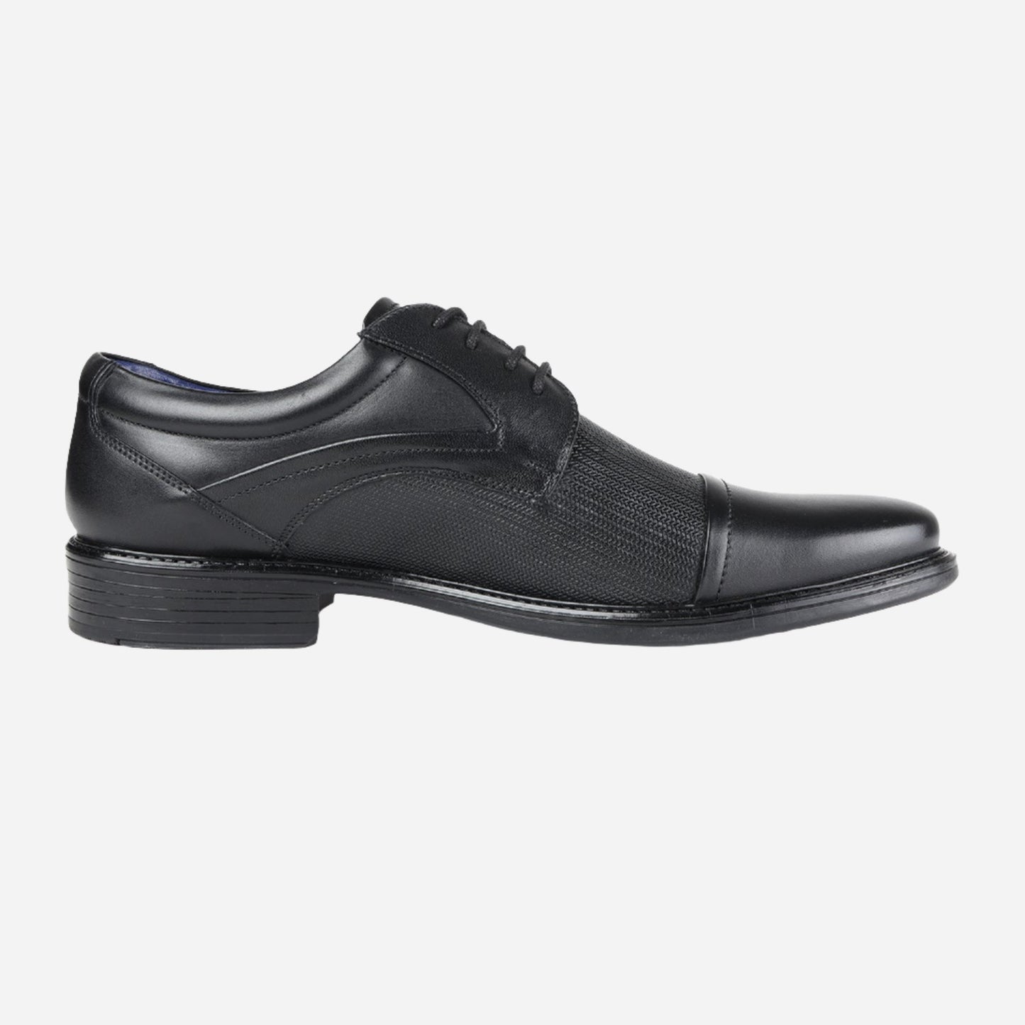 MASABIH GENUINE LEATHER BLACK DERBY LACEUP SHOES WITH TOE CAP FOR MEN