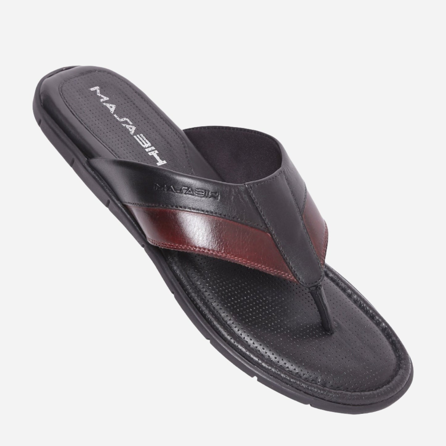 MASABIH Geniune Leather Soft Black / Bordo Color modern thong sandals for Mens