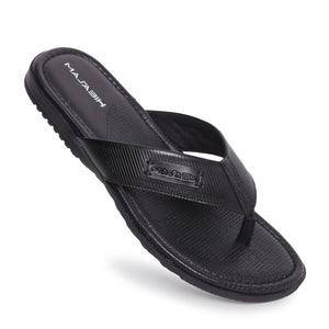 MASABIH Geniune Leather Soft Line Print Black Color modern thong sandals for Mens
