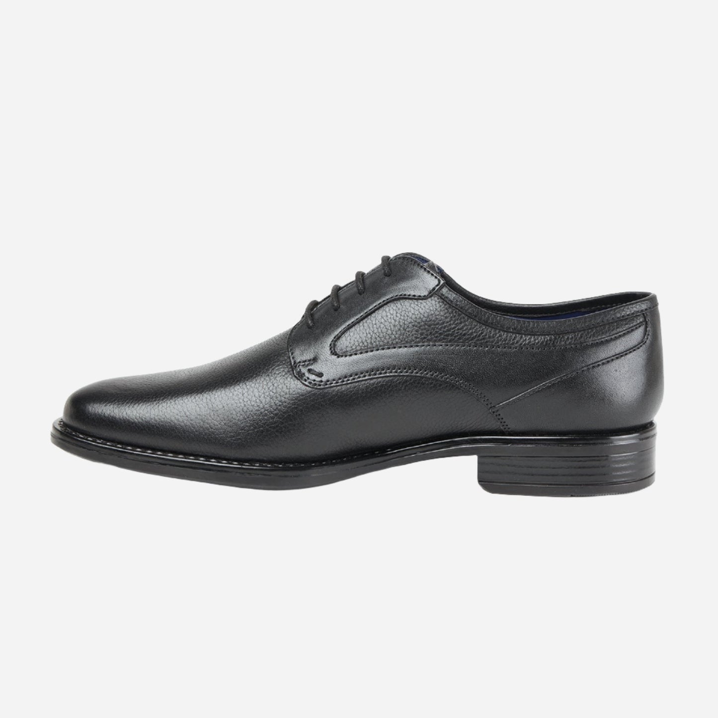 MASABIH GENUINE MILLED BLACK LEATHER DERBY LACE UP SHOES FOR MEN