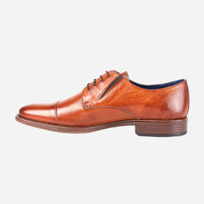 MASABIH GENUINE MILLED TAN LEATHER DERBY LACE UP SHOES WITH TOECAP FOR MEN