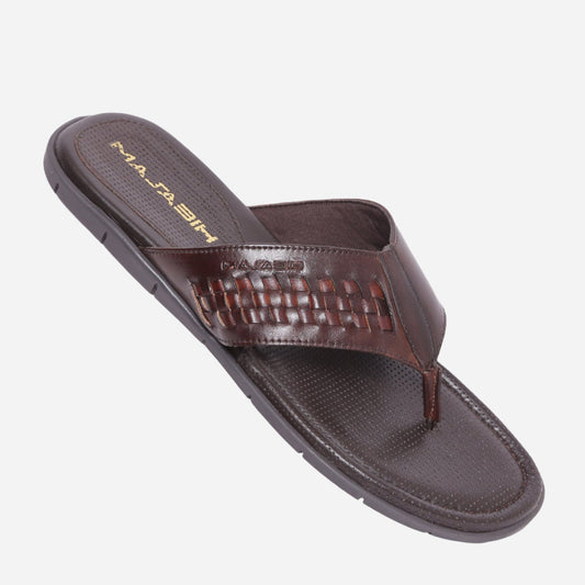 MASABIH Geniune Leather Soft Brown / Tan Color modern lace thong sandals for Mens