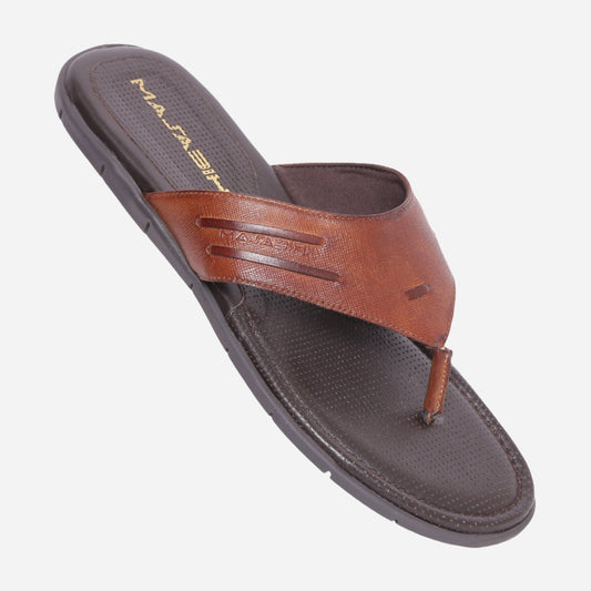 MASABIH Geniune Leather Soft I Print Tan Color modern thong sandals for Mens