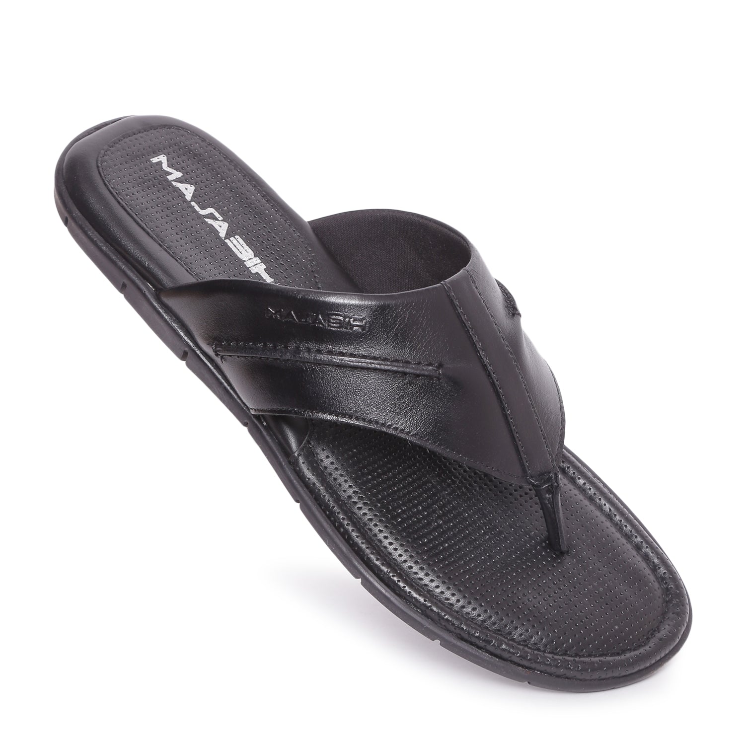 MASABIH Geniune Leather Soft Black Color modern tauro thong sandals for Mens