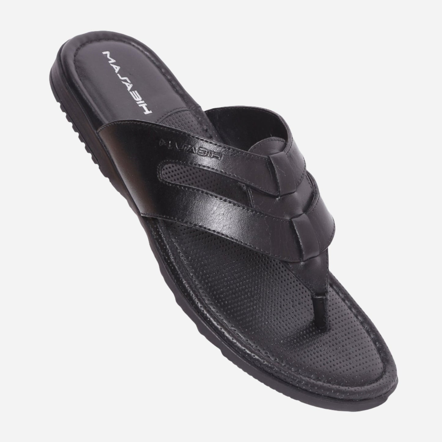 MASABIH Geniune Leather Soft Black Color modern Strap thong sandals for Mens