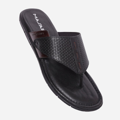 MASABIH Geniune Leather Soft Weavy Print Black / Red Color modern thong sandals for Mens