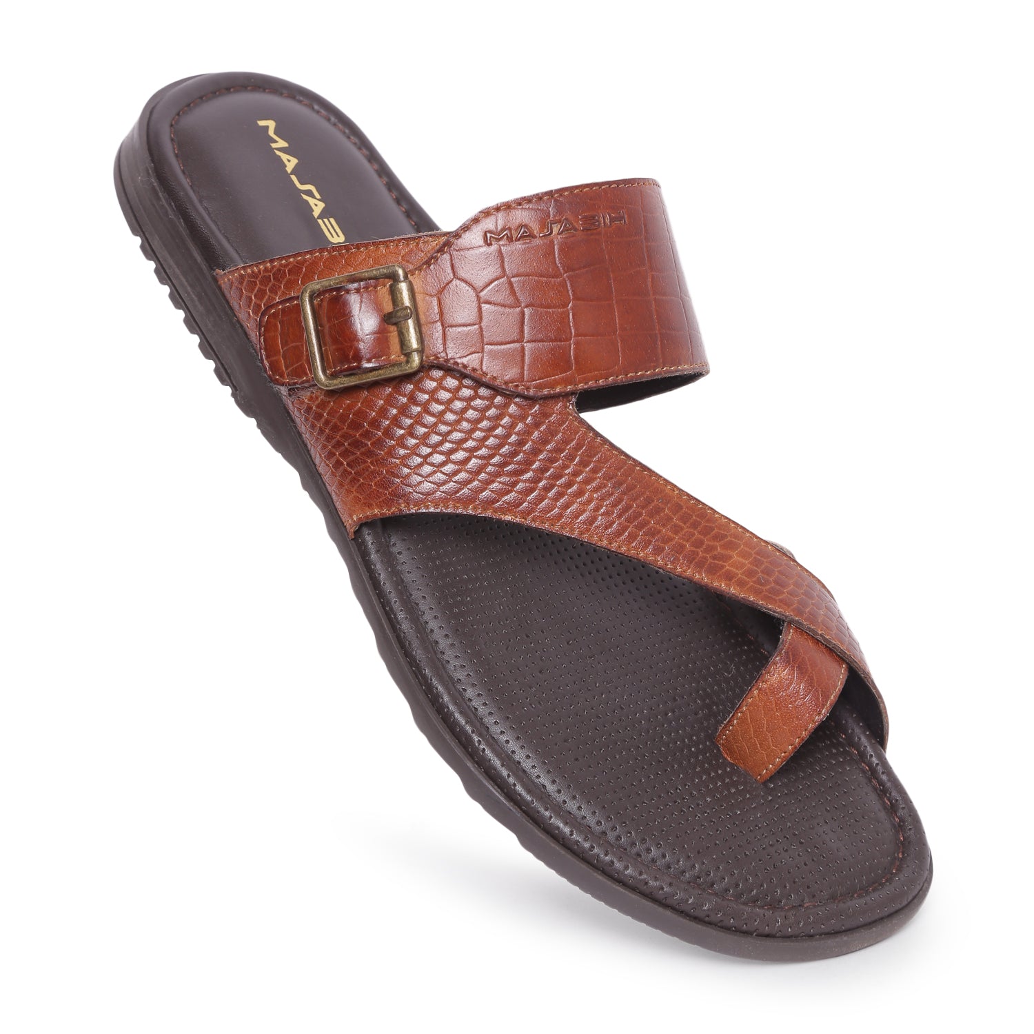 MASABIH Geniune Leather Soft KROOS / SISSY Print Tan Color modern Buckle thong sandals for Mens