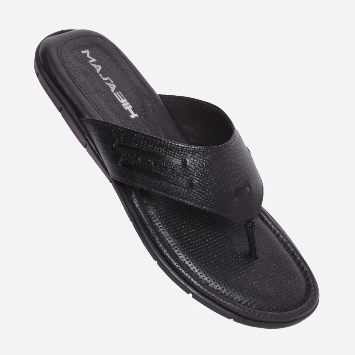 MASABIH Geniune Leather Soft I Print Black Color modern thong sandals for Mens