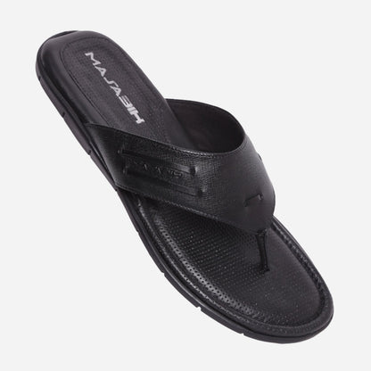 MASABIH Geniune Leather Soft I Print Black Color modern thong sandals for Mens