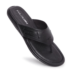 MASABIH Geniune Leather Soft I Print Black Color modern thong sandals for Mens