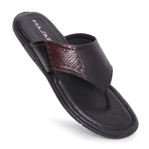 MASABIH Geniune Leather Soft Black / SISSY Print Brown Color modern thong sandals for Mens
