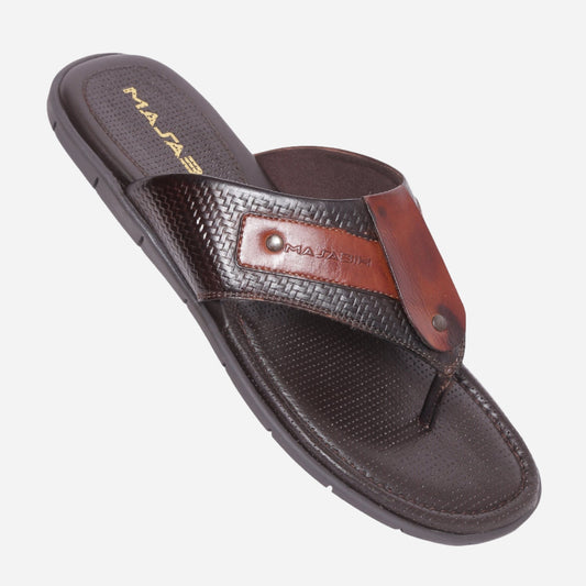 MASABIH Geniune Leather Soft Weavy Print Brown / Tan Color modern thong sandals for Mens