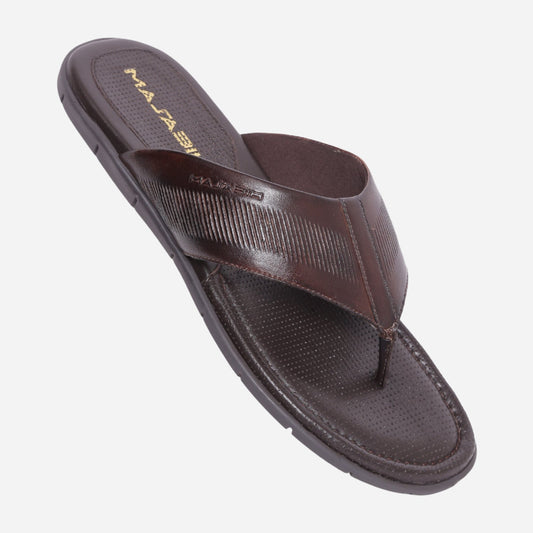 MASABIH Geniune Leather Soft small line Print Brown Color modern thong sandals for Mens