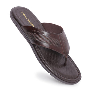 MASABIH Geniune Leather Soft small line Print Brown Color modern thong sandals for Mens