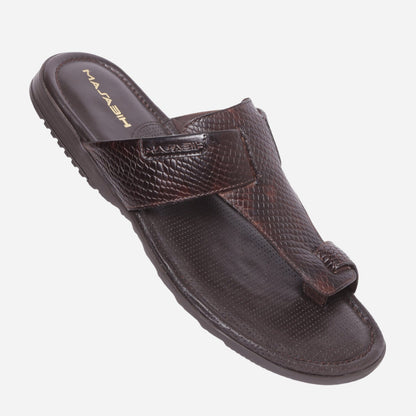 MASABIH Geniune Leather Soft SISSY Print Brown Color modern java thong sandals for Mens