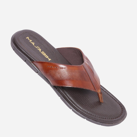 MASABIH Geniune Leather Soft small line Print Tan Color modern thong sandals for Mens