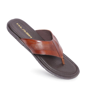 MASABIH Geniune Leather Soft small line Print Tan Color modern thong sandals for Mens