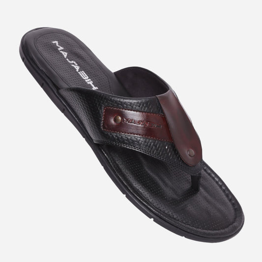 MASABIH Geniune Leather Soft Weavy Print Black / Bordo Color modern thong sandals for Mens