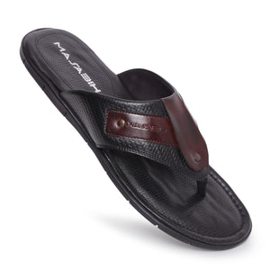 MASABIH Geniune Leather Soft Weavy Print Black / Bordo Color modern thong sandals for Mens