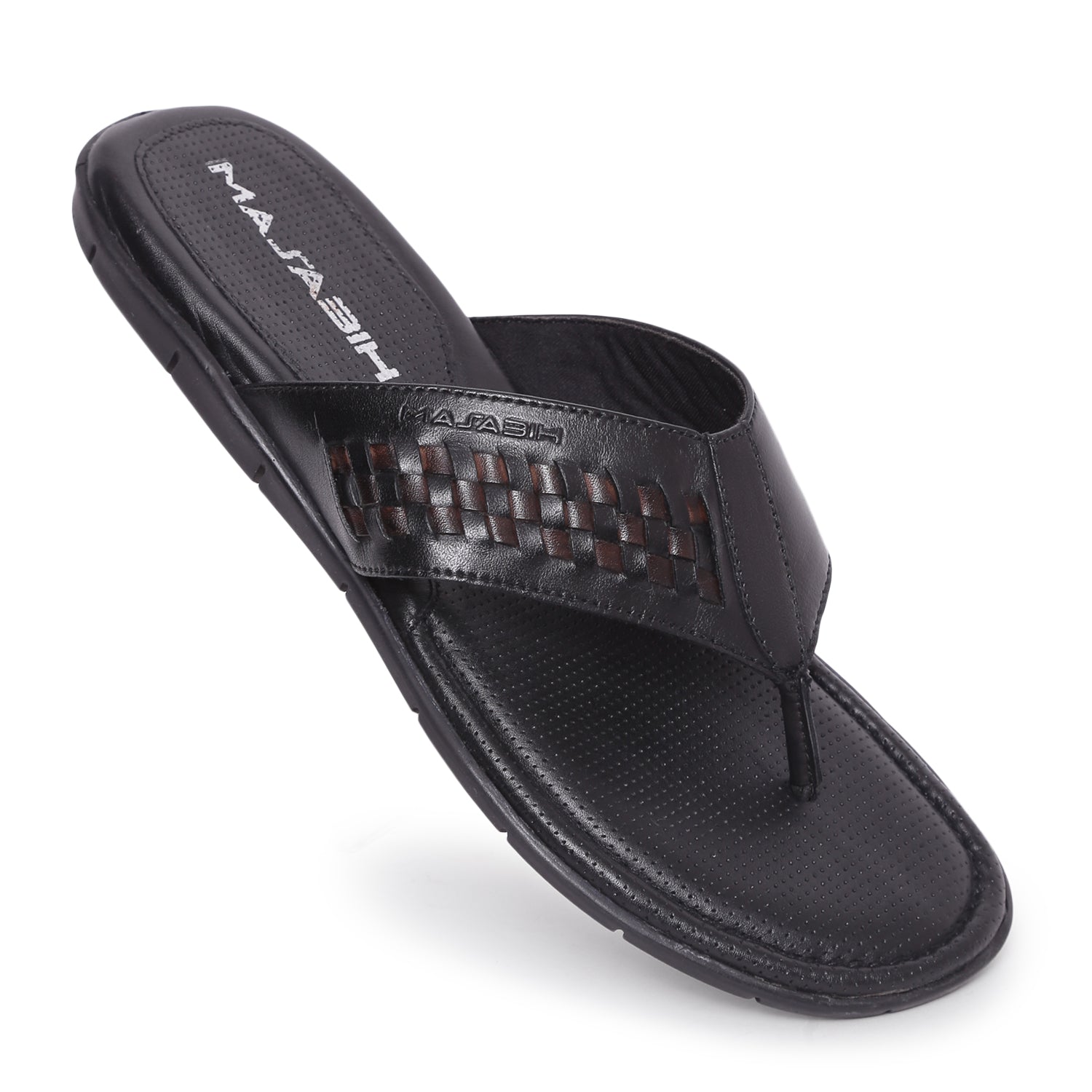 MASABIH Geniune Leather Soft  Black / Navy Color modern lace thong sandals for Mens