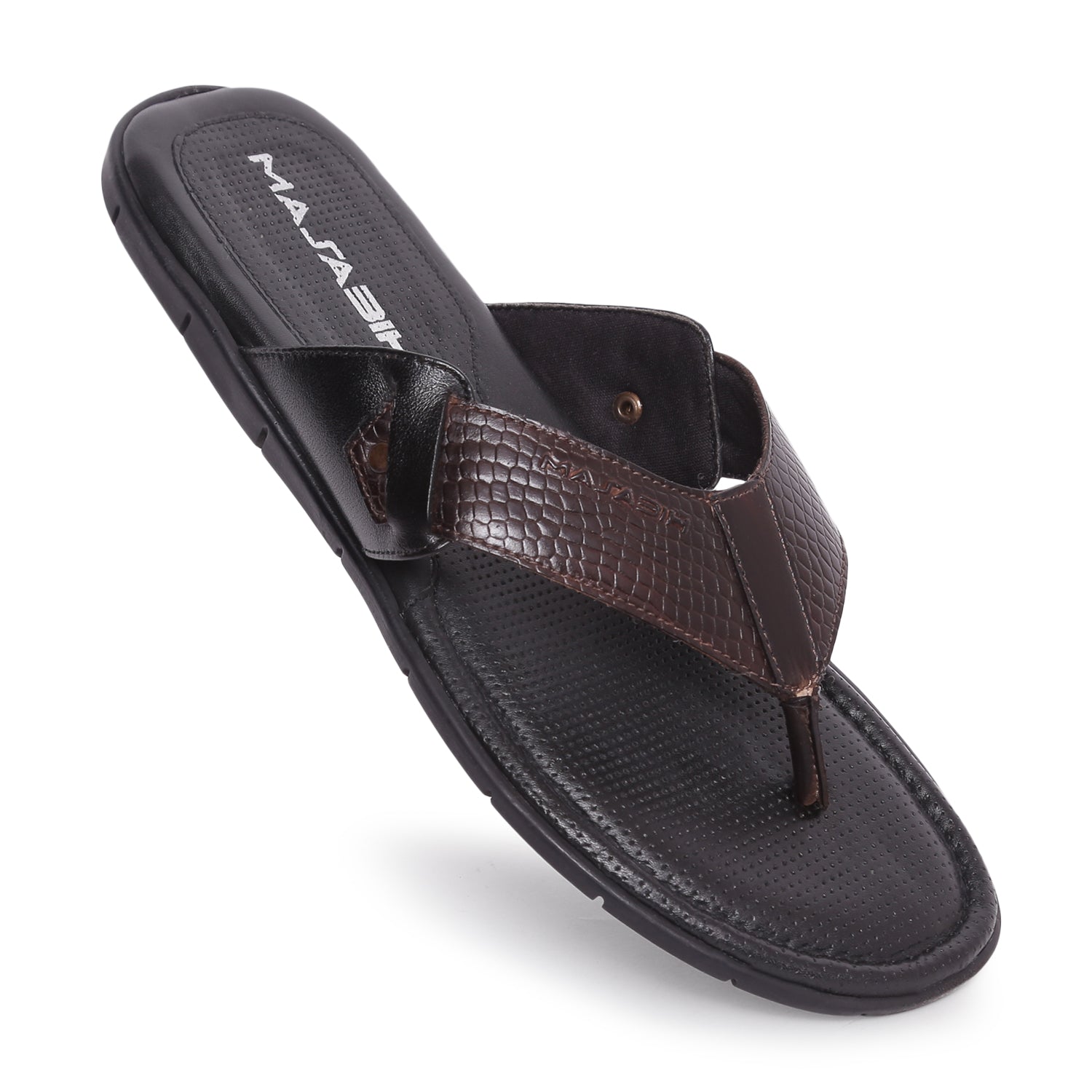 MASABIH Geniune Leather Soft SISSY Print Black / Bordo Color modern tauro thong sandals for Mens