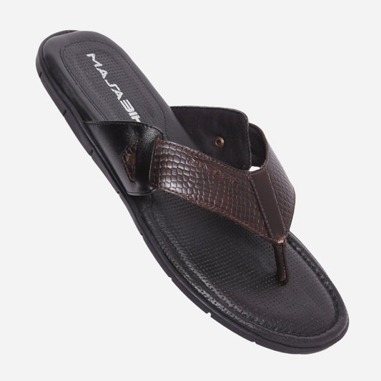 MASABIH Geniune Leather Soft SISSY Print Black / Bordo Color modern tauro thong sandals for Mens