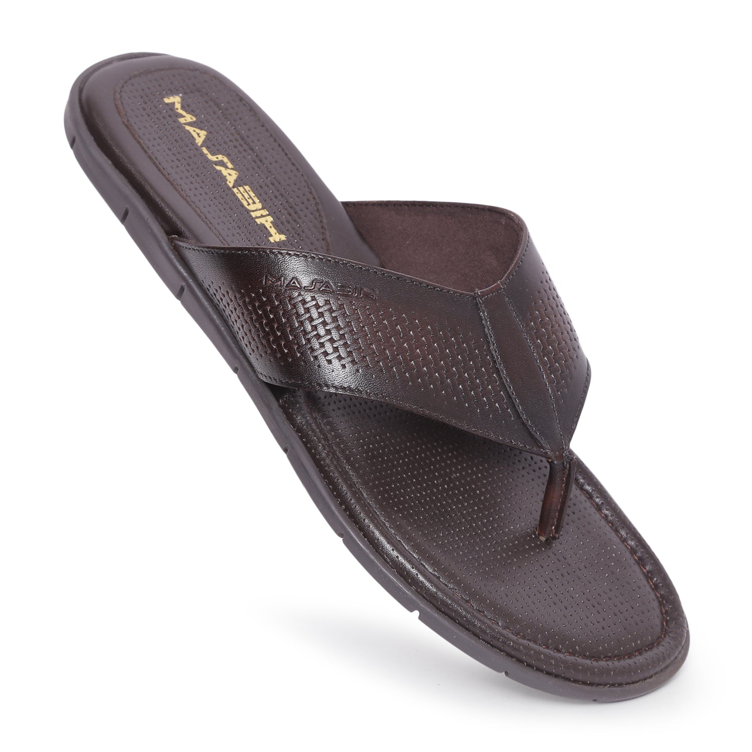 MASABIH Geniune Leather Soft Mesh Print Brown Color modern thong sandals for Mens