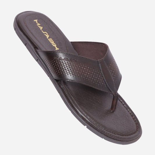 MASABIH Geniune Leather Soft Mesh Print Brown Color modern thong sandals for Mens