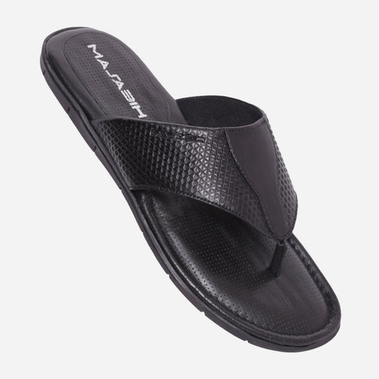 MASABIH Geniune Leather Soft Hexa Print Black Color modern thong sandals for Mens