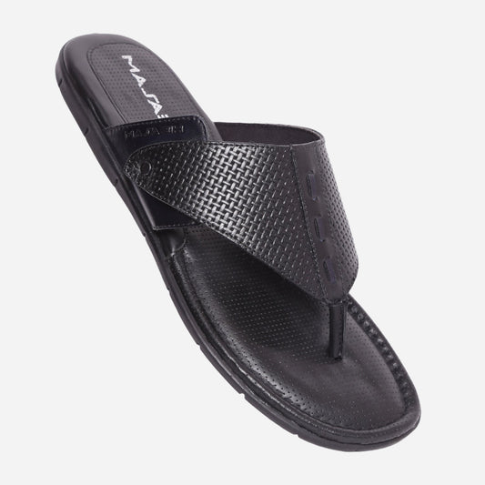 MASABIH Geniune Leather Soft Weavy Print Black / Navy Color modern thong sandals for Mens