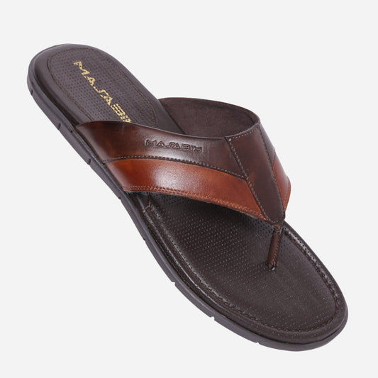 MASABIH Geniune Leather Soft Tan / Dk Tan Color modern thong sandals for Mens