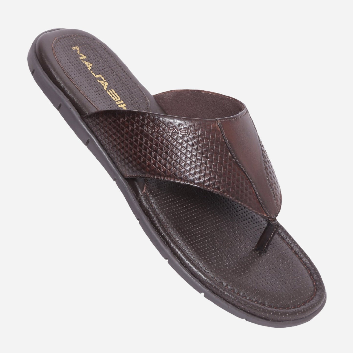 MASABIH Geniune Leather Soft Hexa Print Brown Color modern thong sandals for Mens