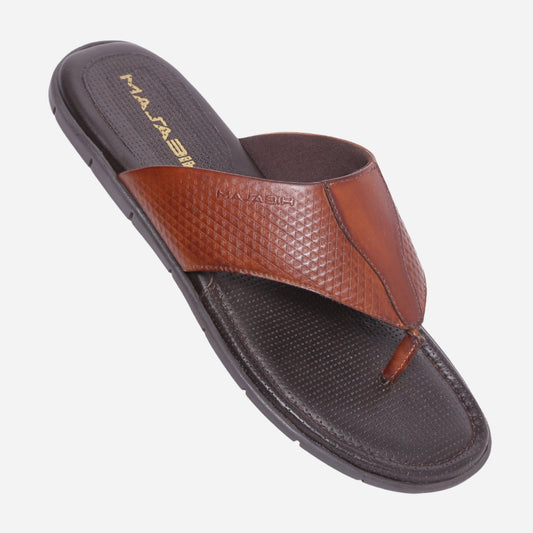 MASABIH Geniune Leather Soft Hexa Print Tan Color modern thong sandals for Mens