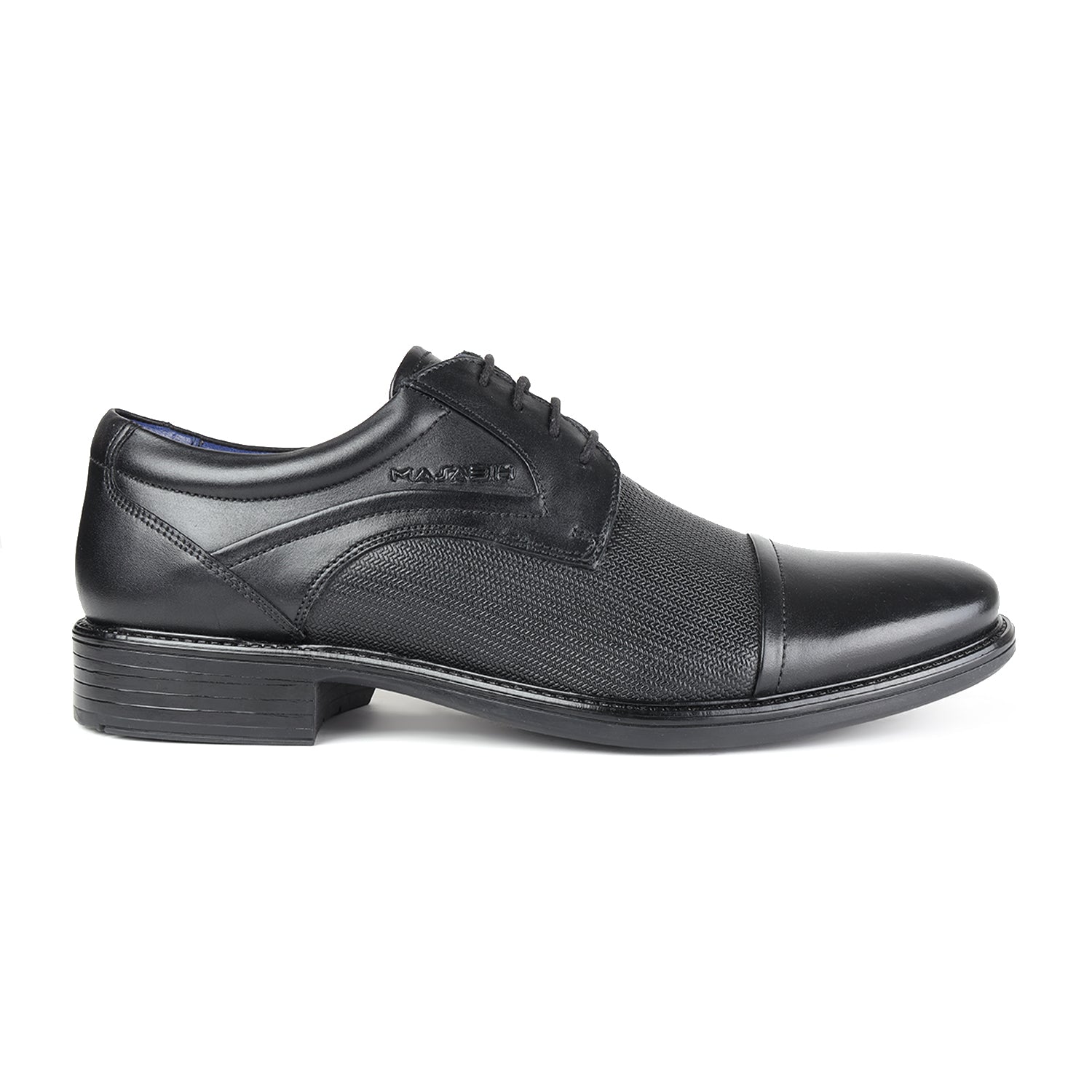 MASABIH GENUINE LEATHER BLACK DERBY LACEUP SHOES WITH TOE CAP FOR MEN