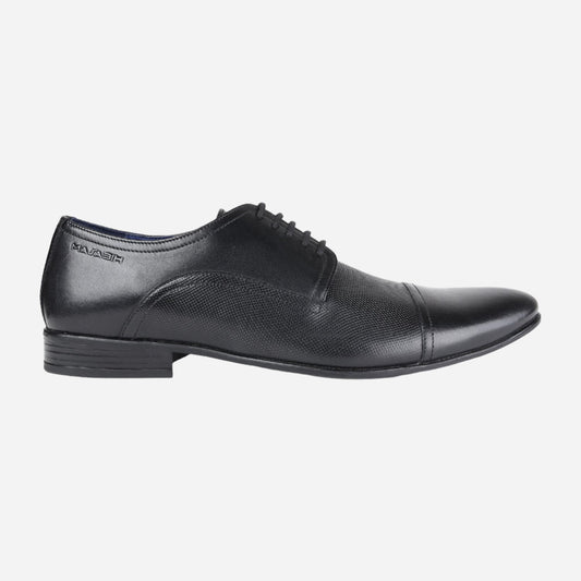 MASABIH GENUINE LEATHER BLACK TOE CAP DERBY SHOES FOR MEN