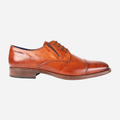 MASABIH GENUINE MILLED TAN LEATHER DERBY LACE UP SHOES WITH TOECAP FOR MEN